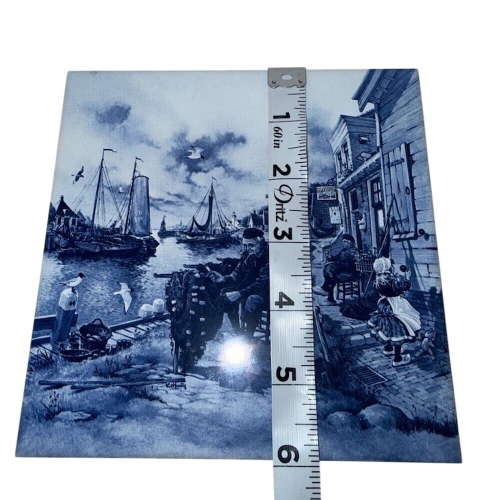 Lionel Barrymore Tile Trivet Wall Plaque Blue Harbor Scene Nautical 6x6 - Picture 4 of 4